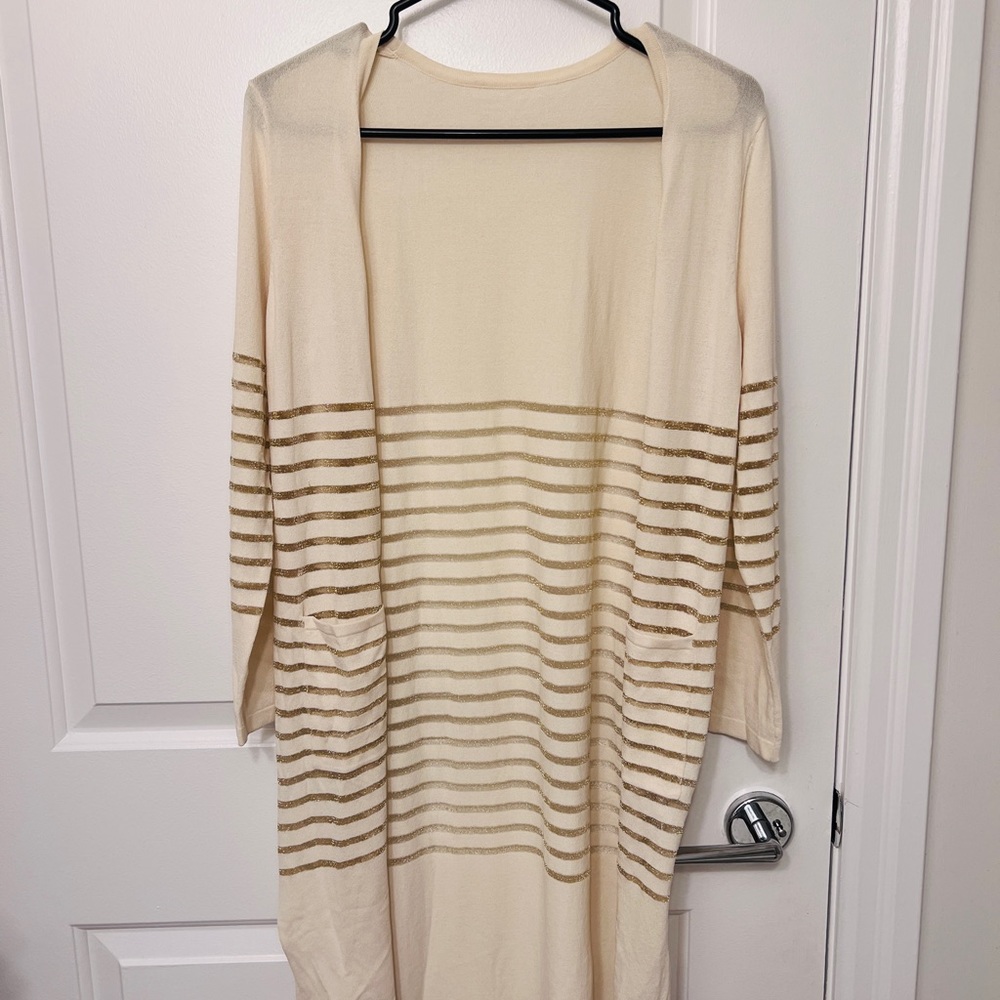 Pale yellow stripe long cardigan